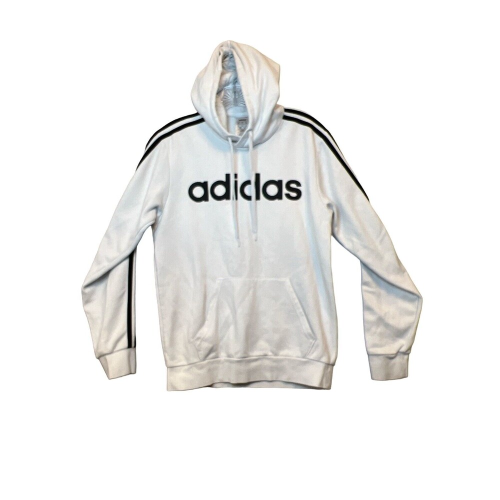 ADIDAS Mens‎ White Logo Graphic Long Sleeve Classic Fit Draw String Hoodie Small